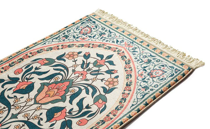 Adult Padded Prayer Mat with Teal and Coral Floral Design - Urban Rugs® - Image 3