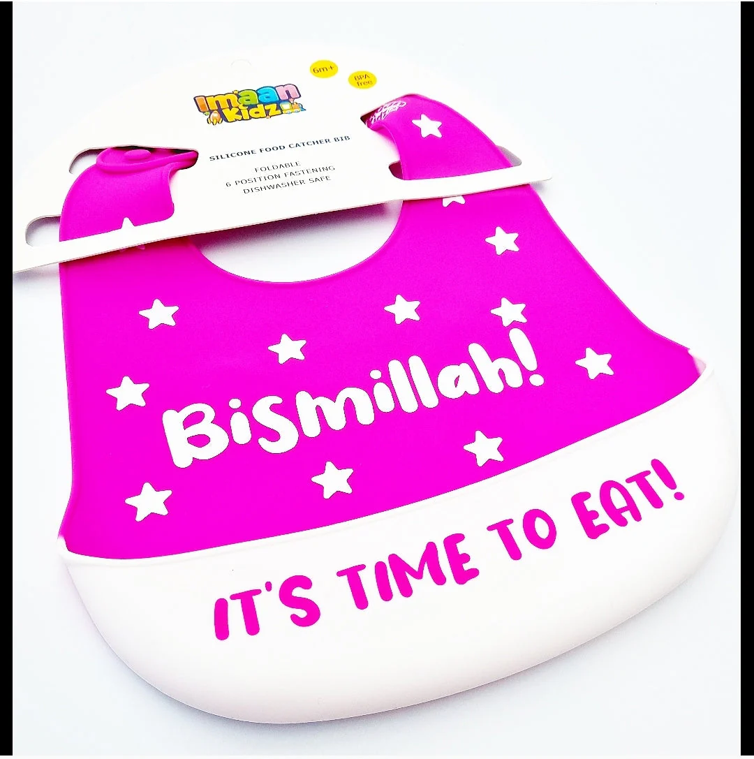 'Bismillah' It's Time To Eat Bib (Fuschia Pink) - Image 3