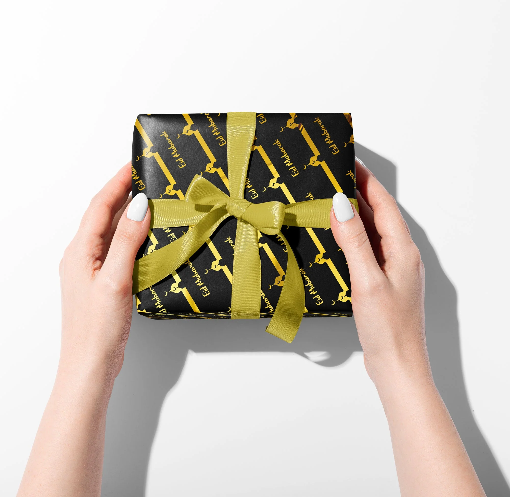Eid Black and Gold Mosque Gift Wrapping Paper - Image 2