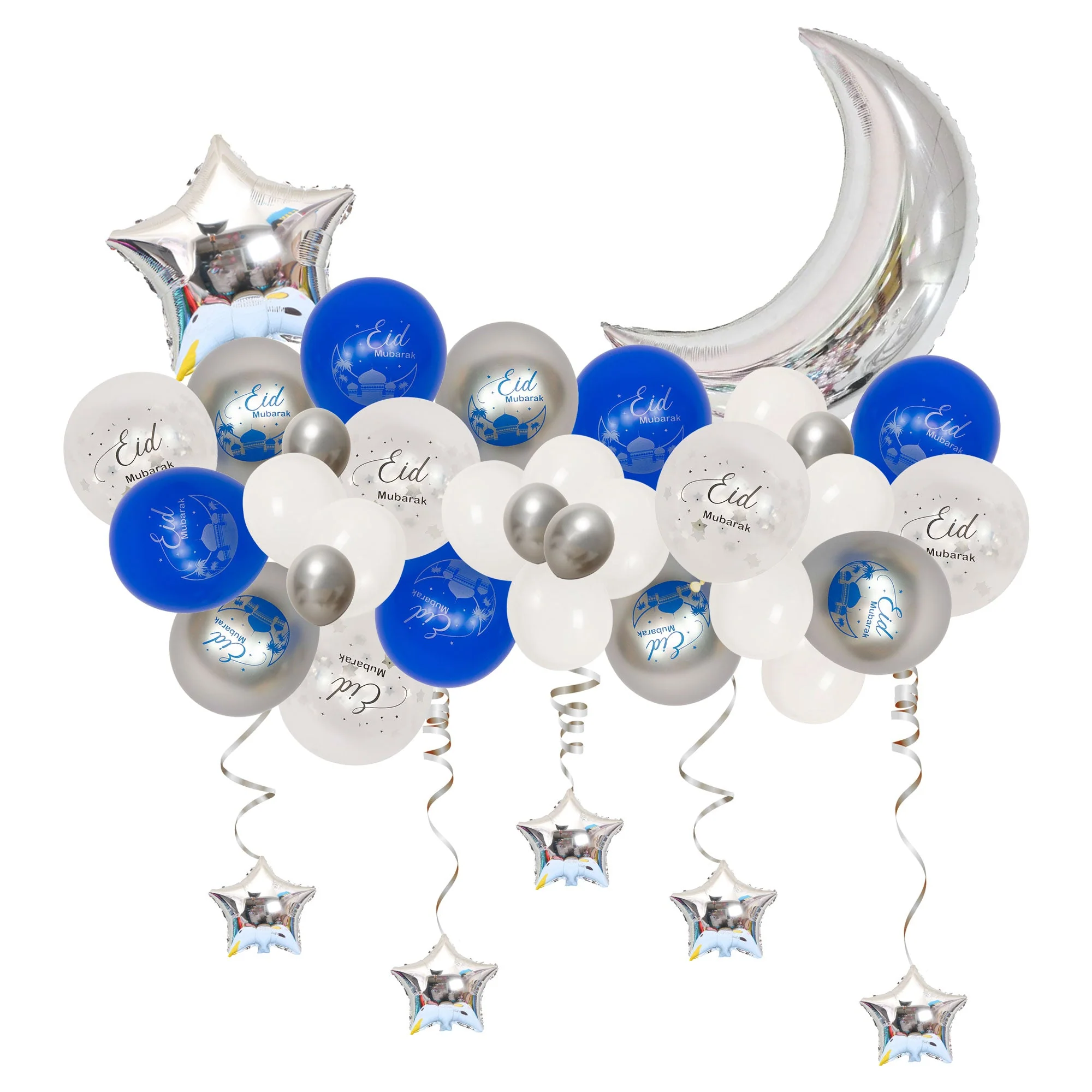 Blue Silver Eid Mubarak Balloon Kit 02