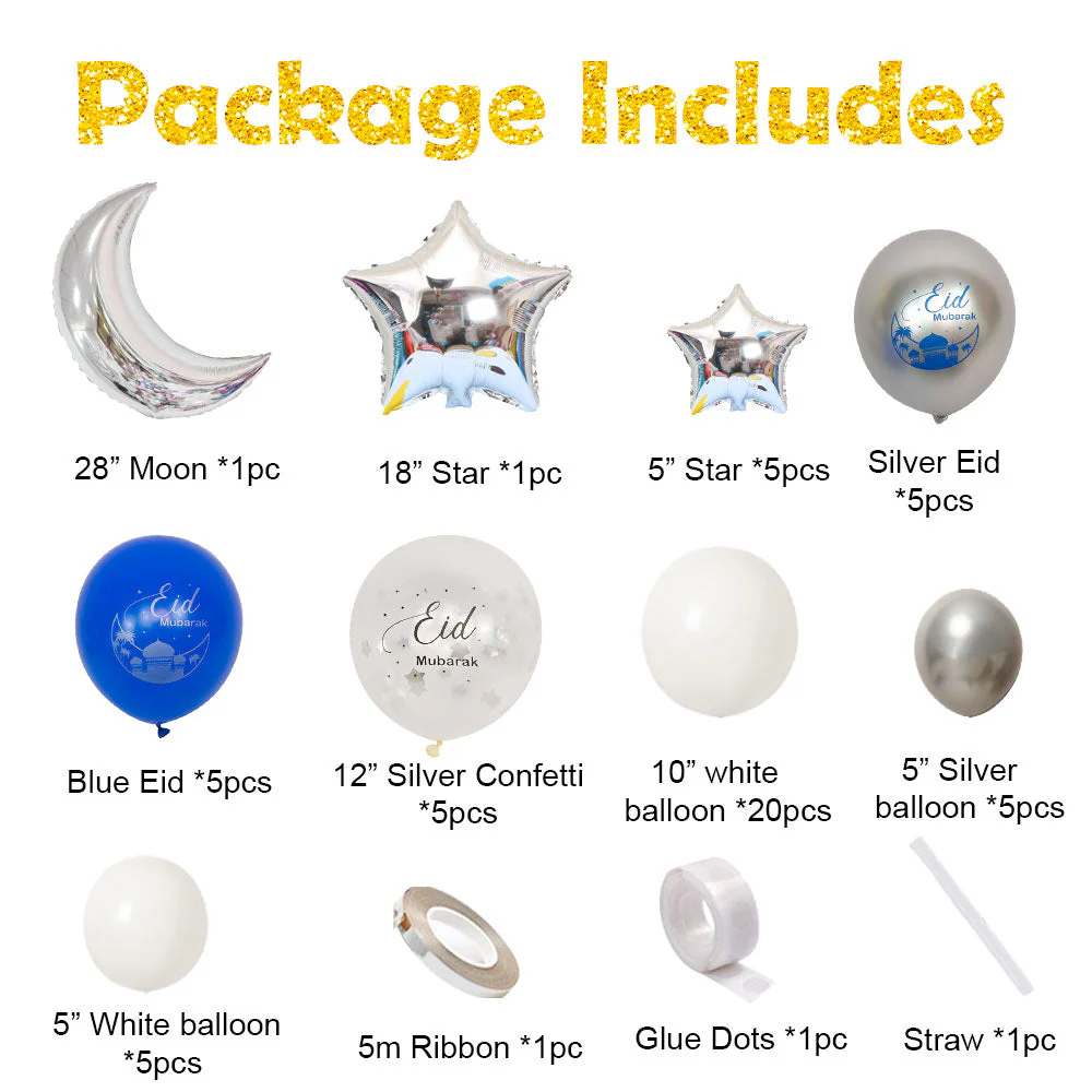 Blue Silver Eid Mubarak Balloon Kit 02 - Image 3