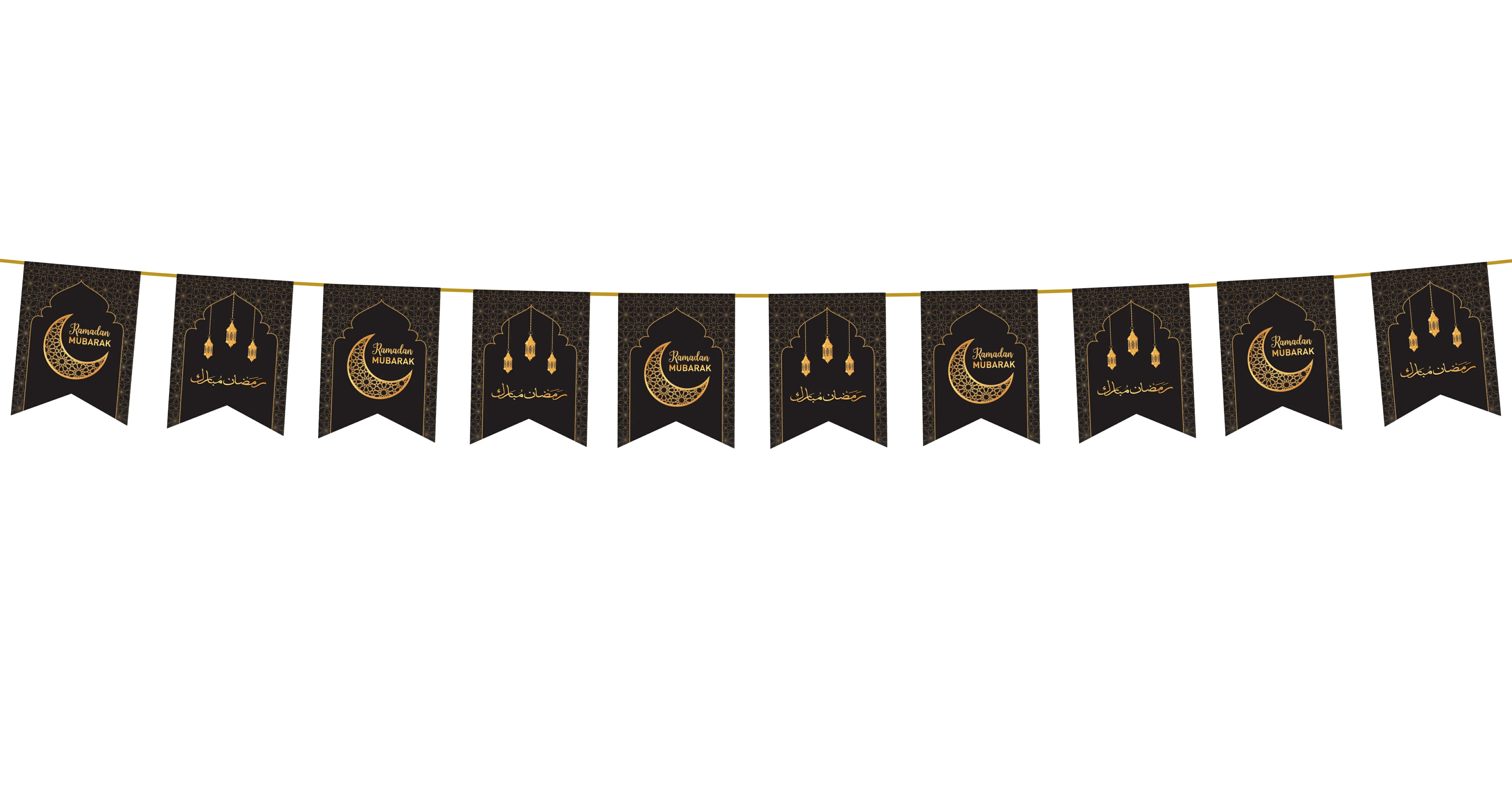 RAMADAN Mubarak Bunting Decoration - Black & Gold Moon & Star Geometric Design (AG21)