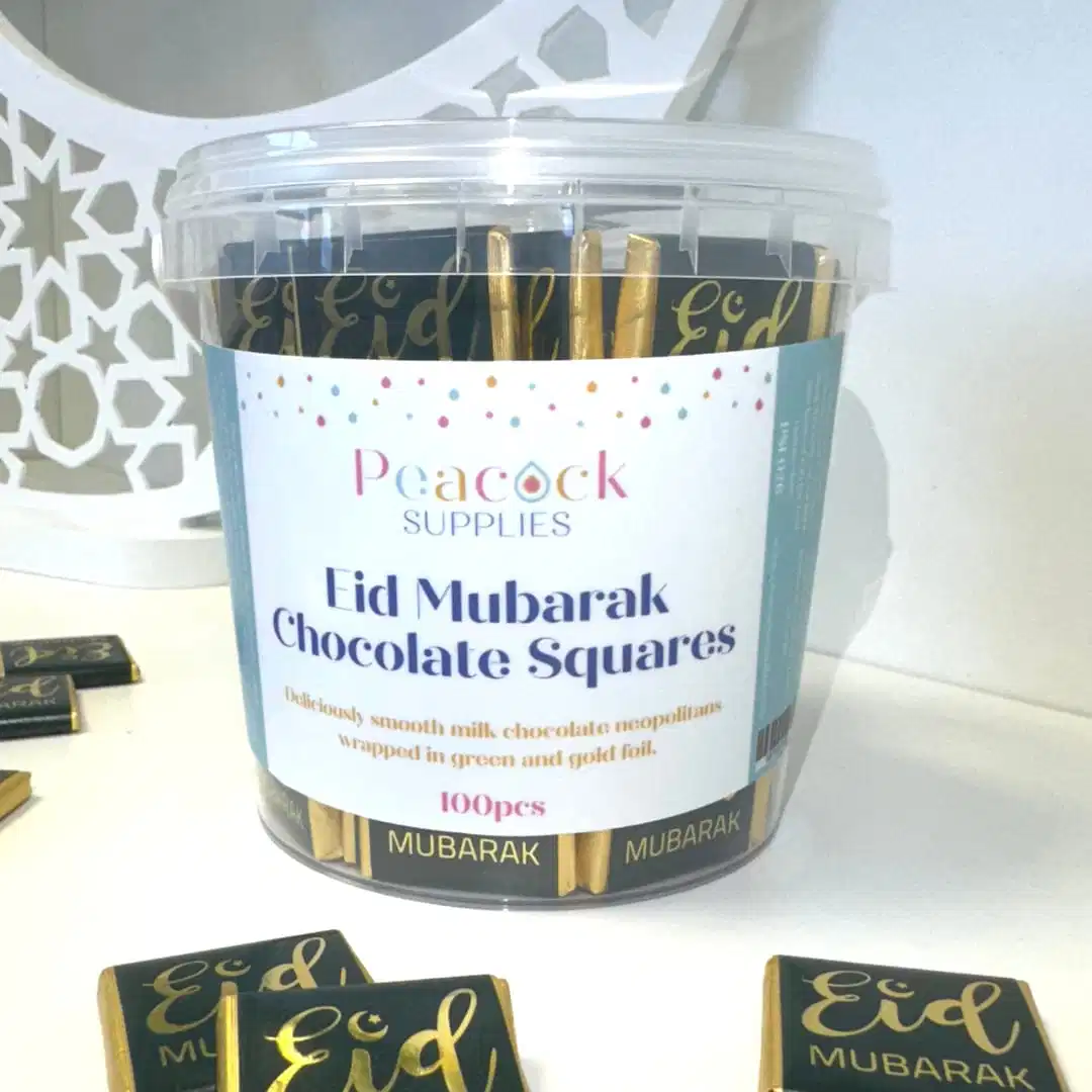 Eid Chocolate Squares Tub (100pk) – Green & Gold