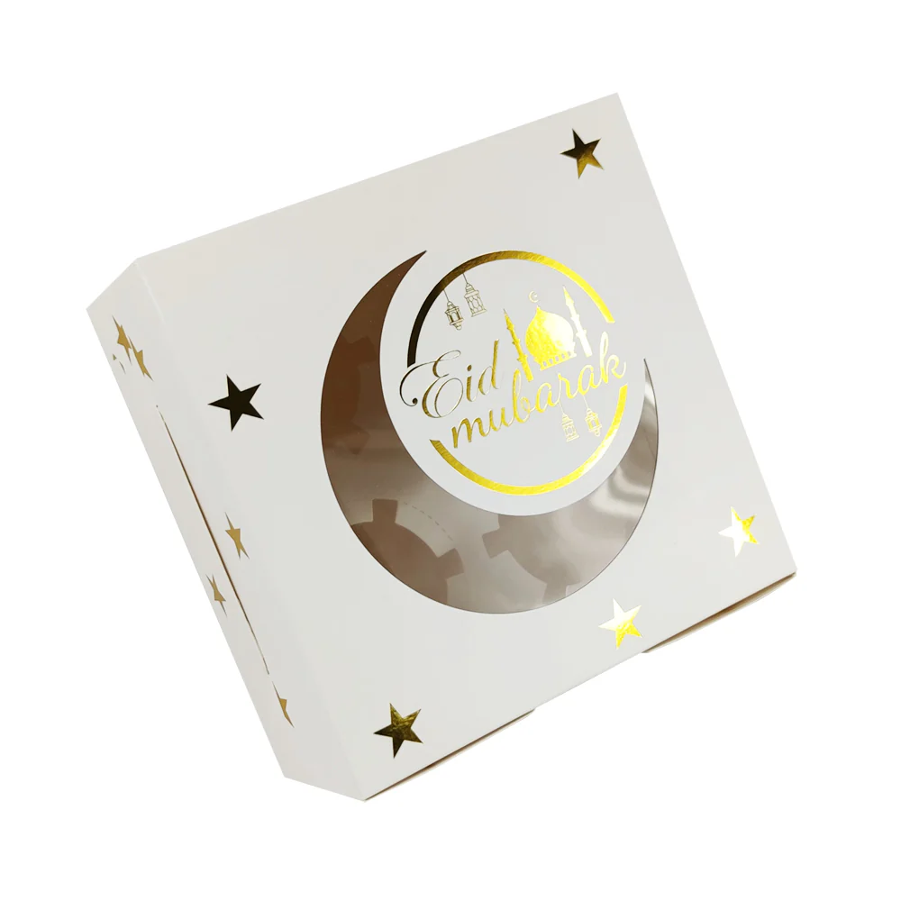 Eid Mubarak 4 Compartment Cupcake Box - White with Gold Stars - Image 2