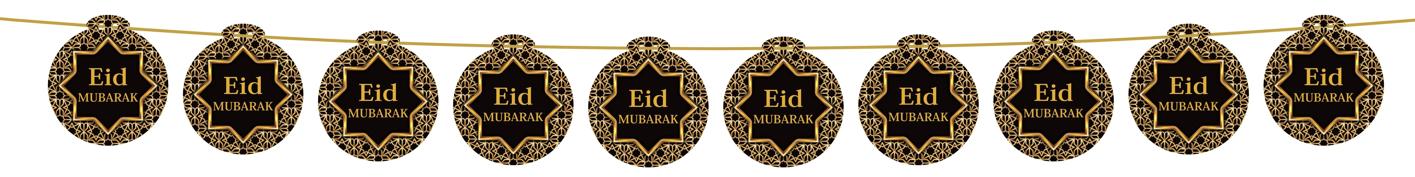 EID Mubarak Black & Gold Star Medium (10 pcs) Hanging Circles (AG21) - Image 2