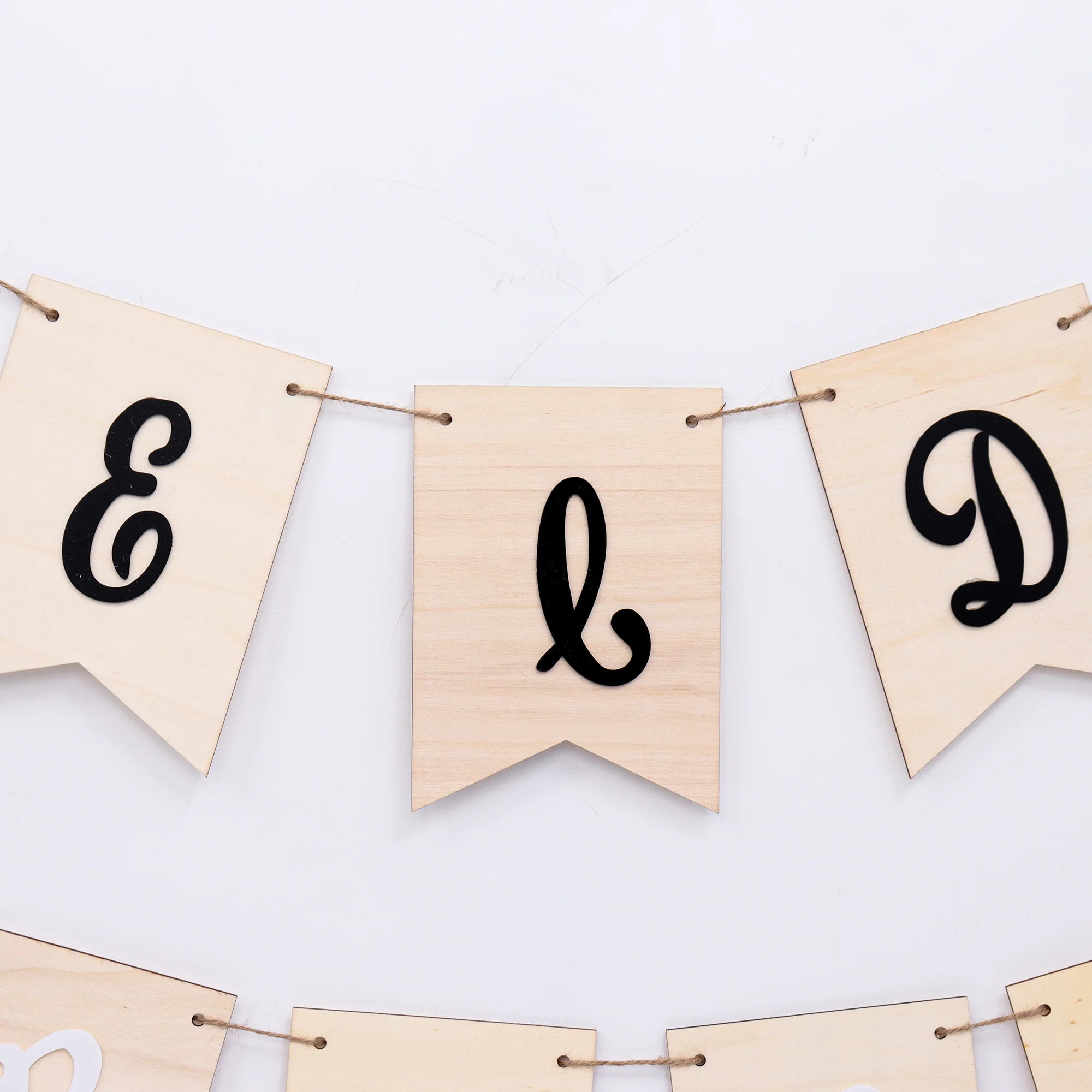 Eid Mubarak Bunting - Black & White Writing - Acrylic Wooden - Image 5