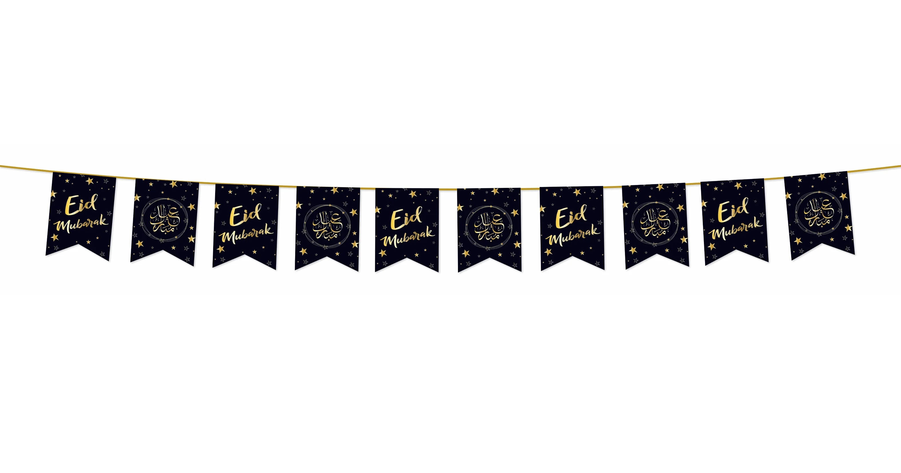EID Mubarak Bunting Decoration - Black & Gold Stars Design (AG21) - Image 2