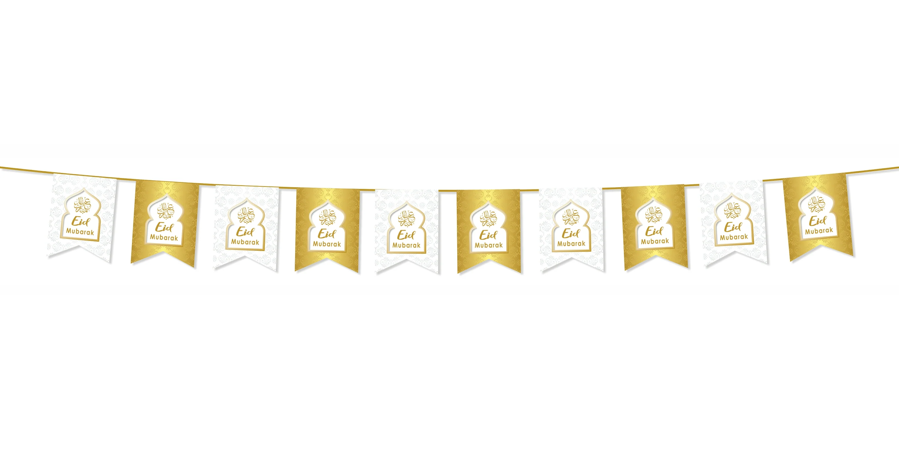 EID Mubarak Bunting Decoration - White & Gold Pattern (AG21) - Image 2