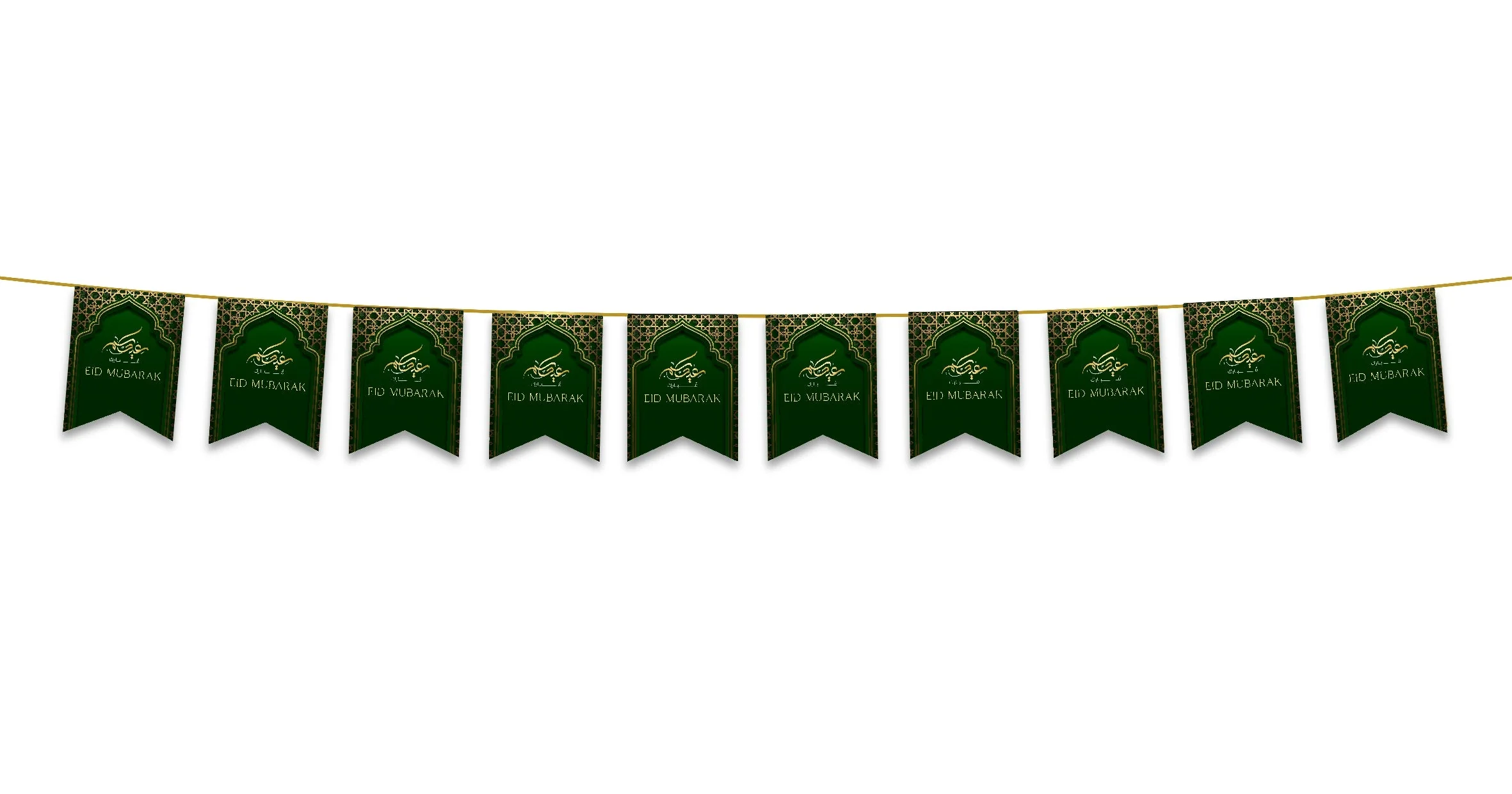 Eid Mubarak Bunting - Green & Gold Flags Decoration - Image 2