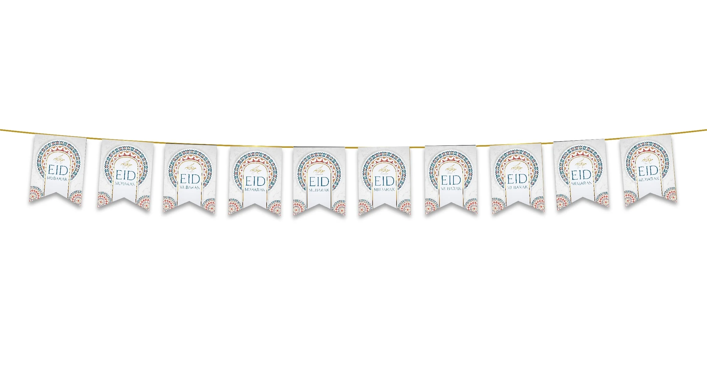 Eid Mubarak Bunting - White Geometric Flags Decoration - Image 2