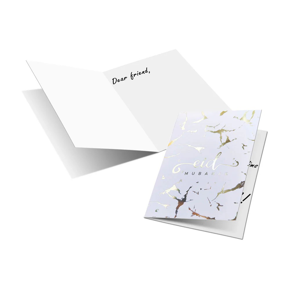 Eid Mubarak Cards - White & Gold Marble Foiled (Pack of 5) - Image 2