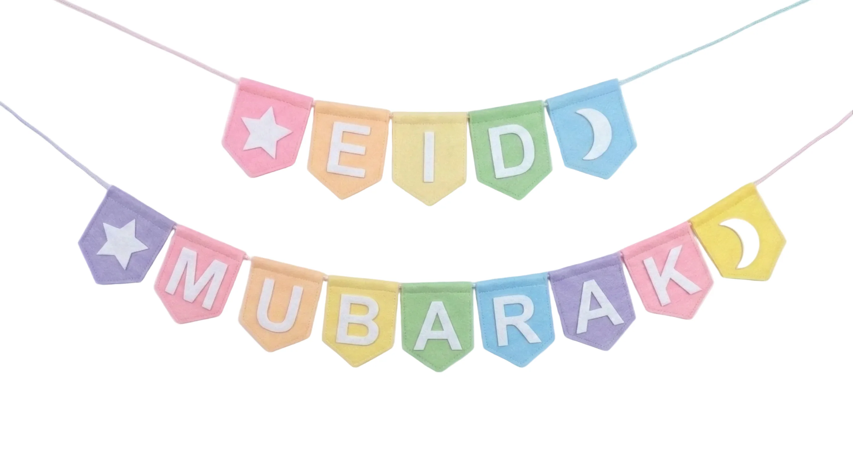 Eid Mubarak Felt Cloth Bunting - Pastel Rainbow Multicolour
