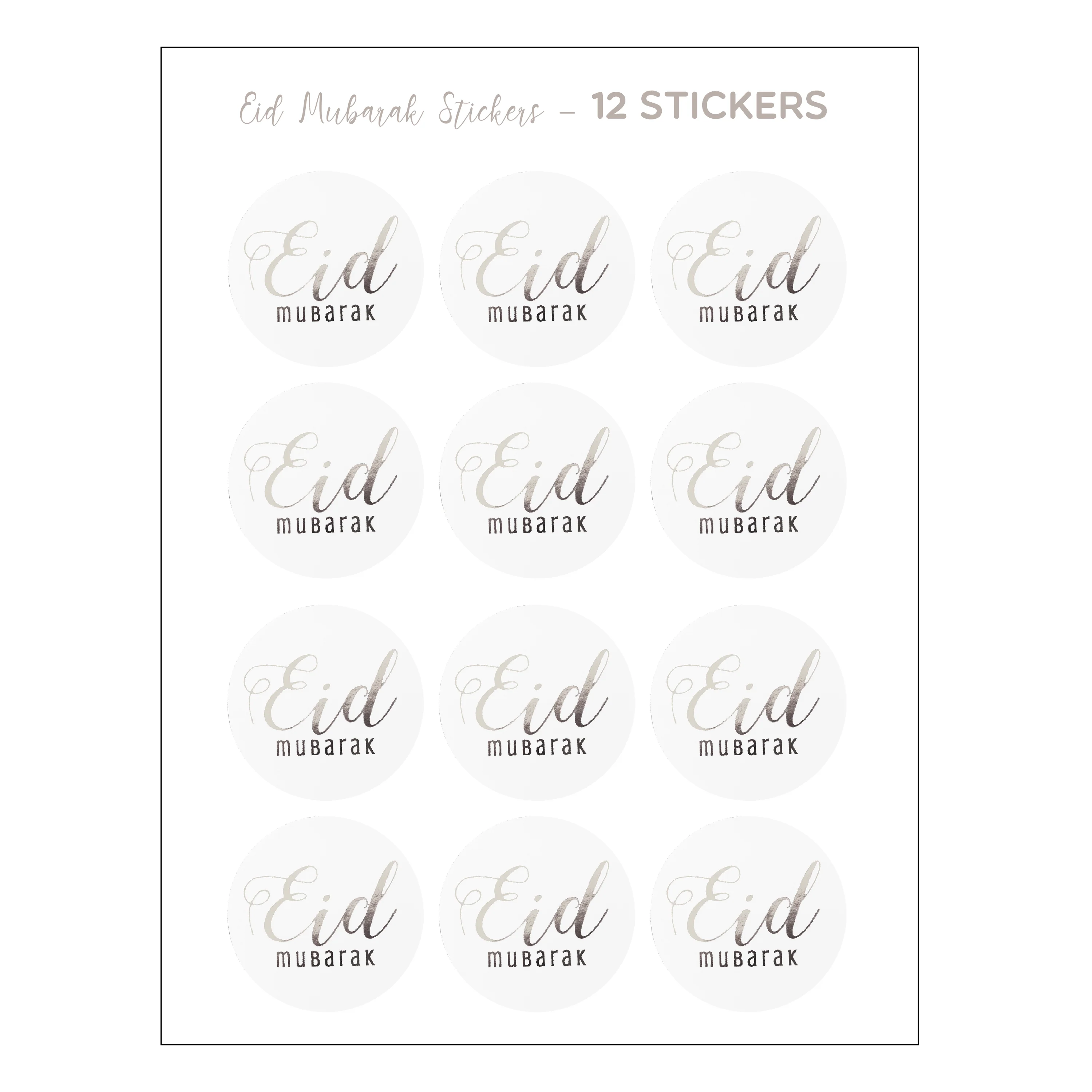 EID Mubarak Foil Stickers - Italic - Silver