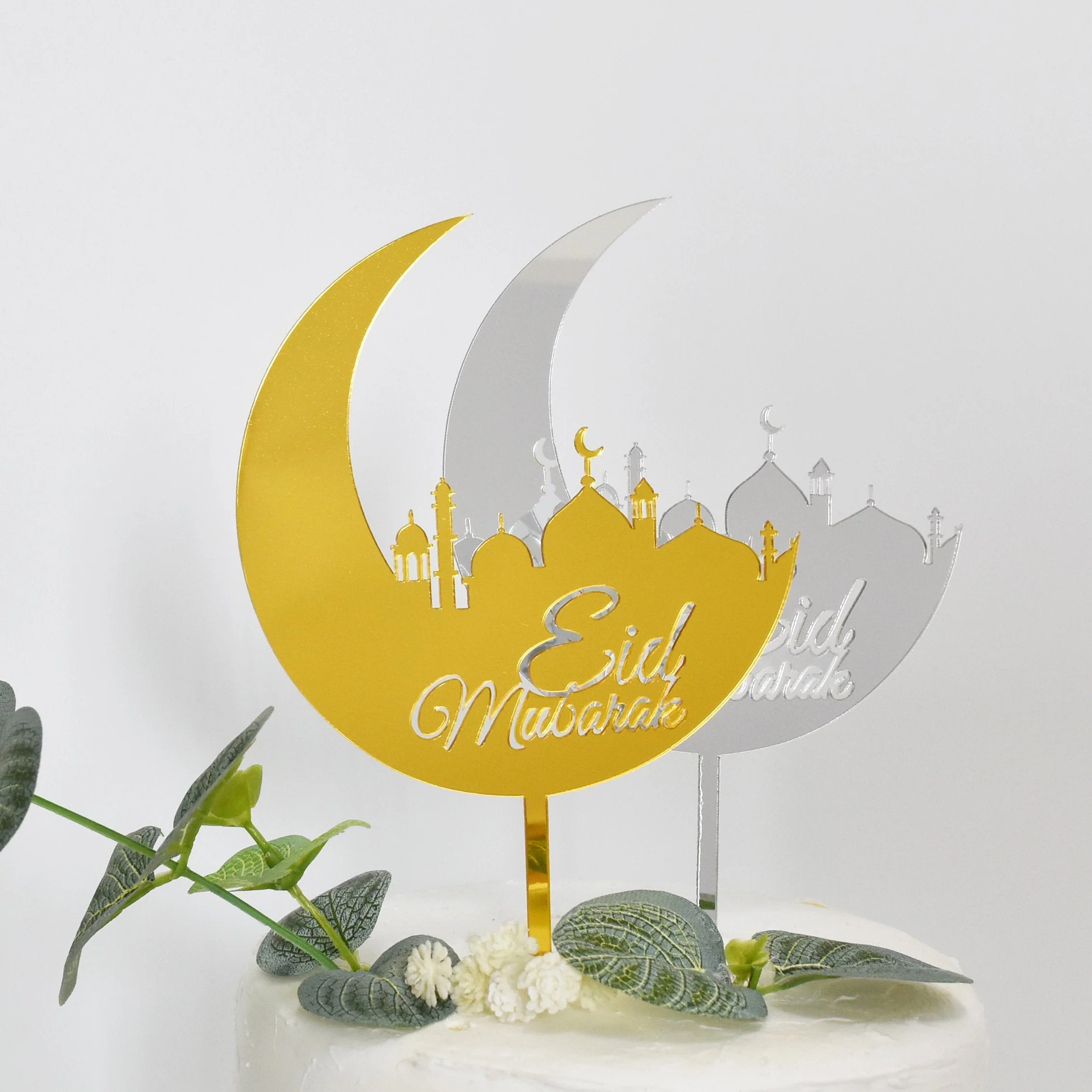 Eid Mubarak Mosque and Moon Crescent Cake Topper - Gold - Image 2