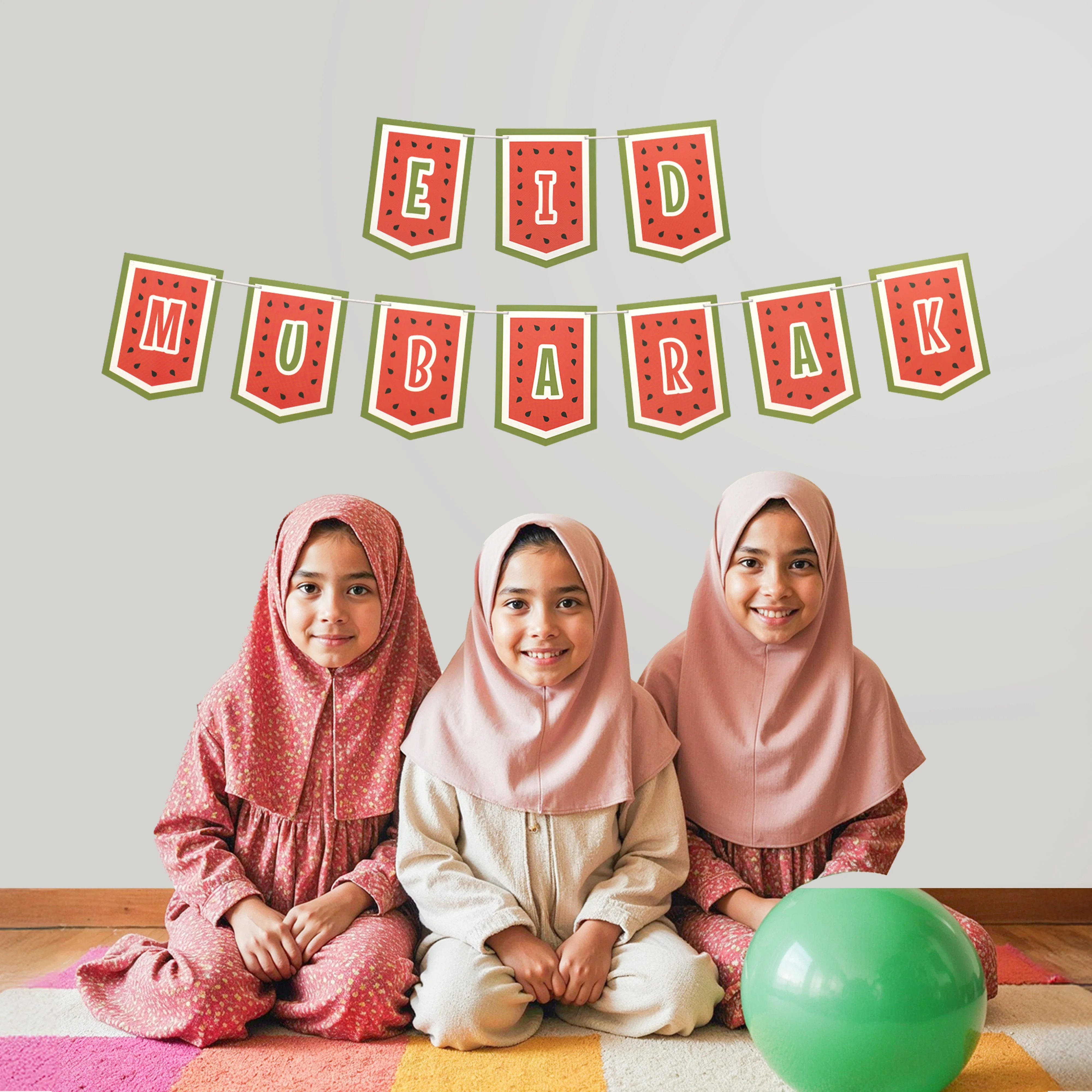 Eid Mubarak Bunting - Watermelon Palestine Theme - Red - Image 3