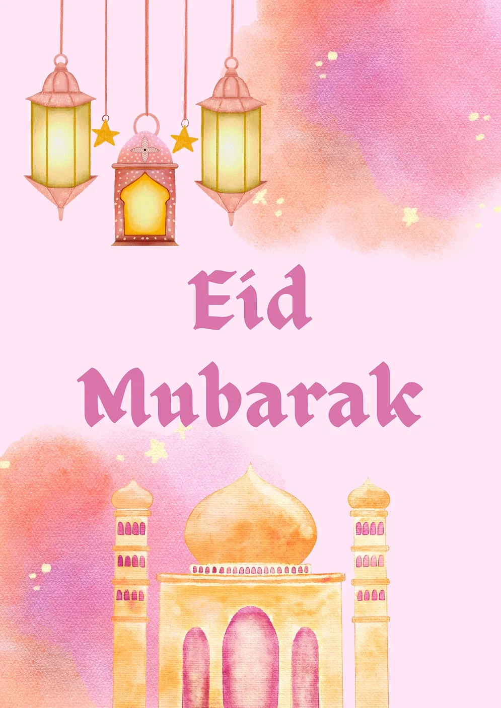 Eid Mubarak Pink Lanterns Card