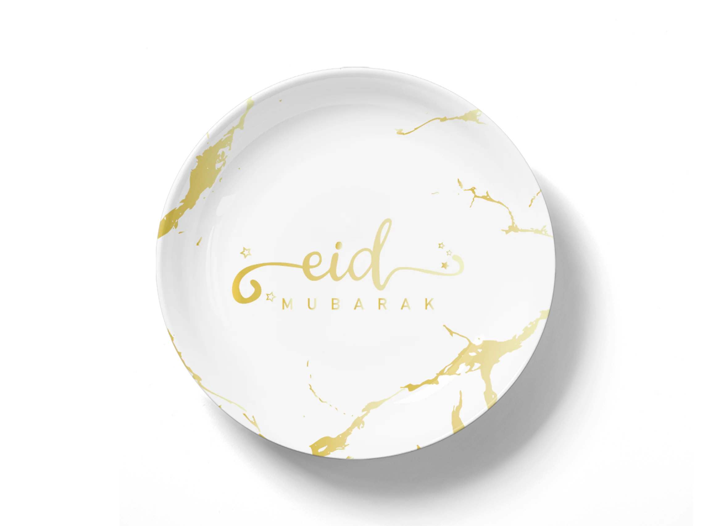 Eid Mubarak Plate, Cup and Napkin Set - White & Gold Marble - Image 4
