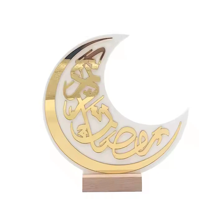 Elegant White & Gold Crescent Moon Acrylic Decoration