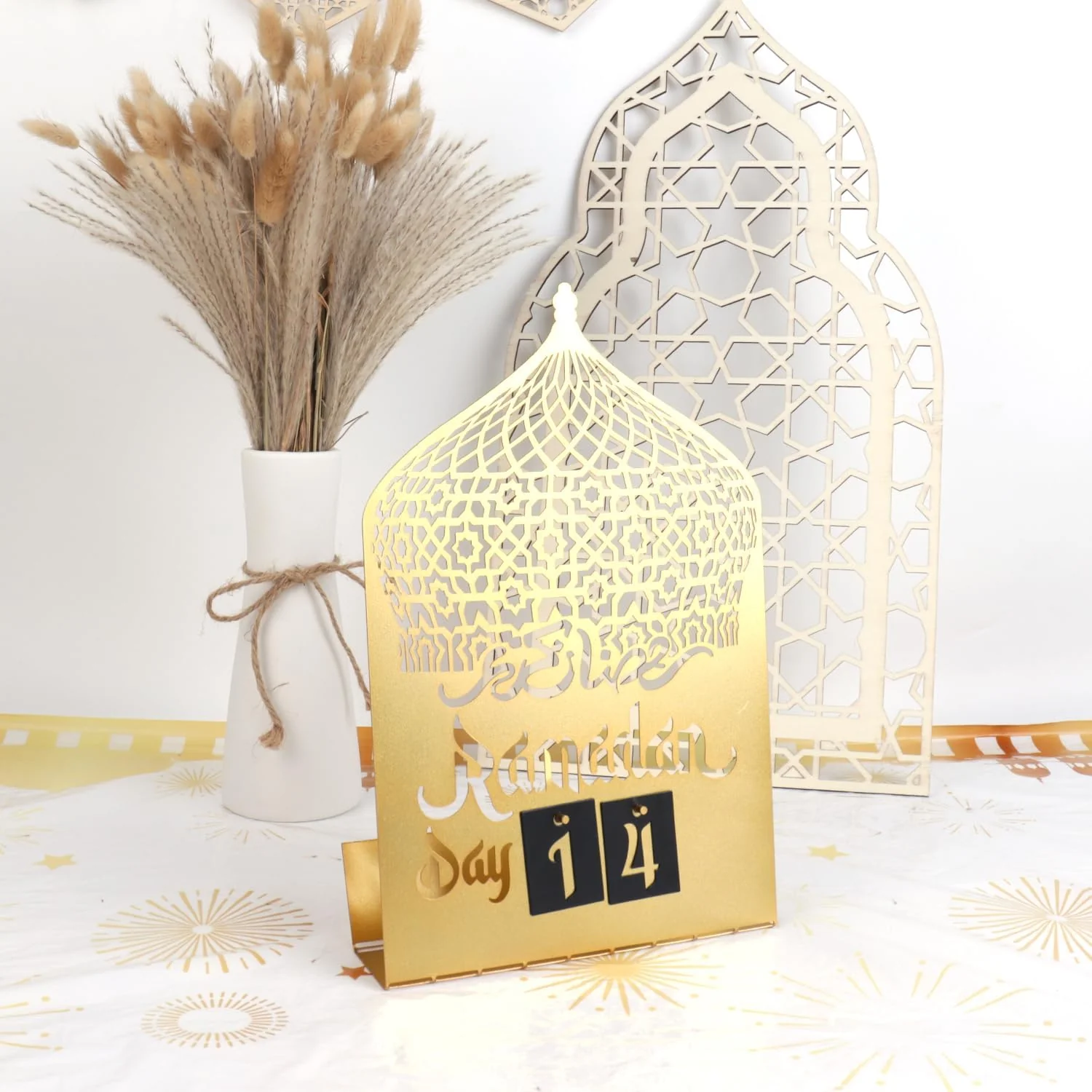 Gold Filigree Ramadan Kareem Metal Lantern Countdown