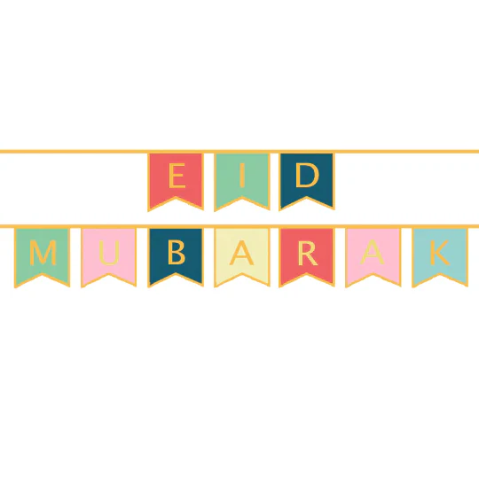 Eid Mubarak Letter Flags Bunting - Gold Foil Multicolour