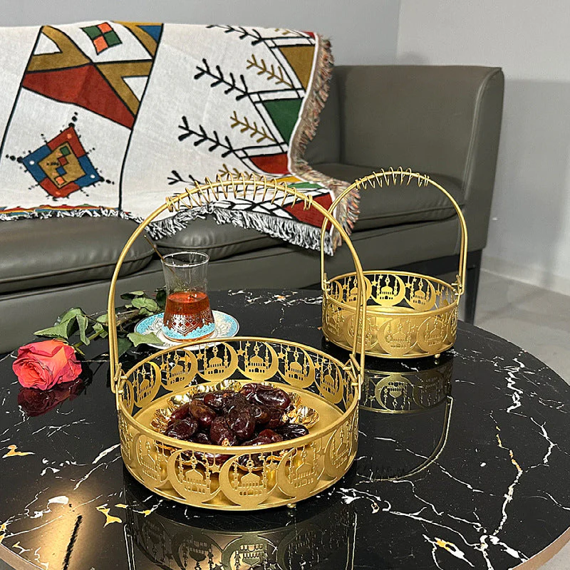 Golden Ramadan Decorative Serving Trays with Handles