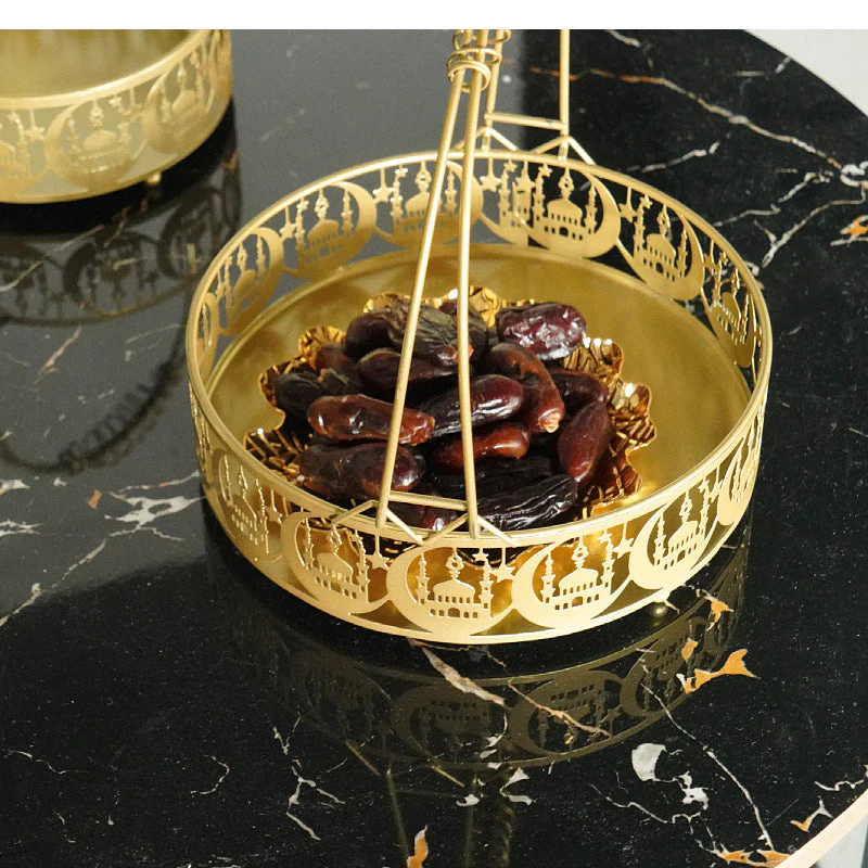 Golden Ramadan Decorative Serving Trays with Handles - Image 2