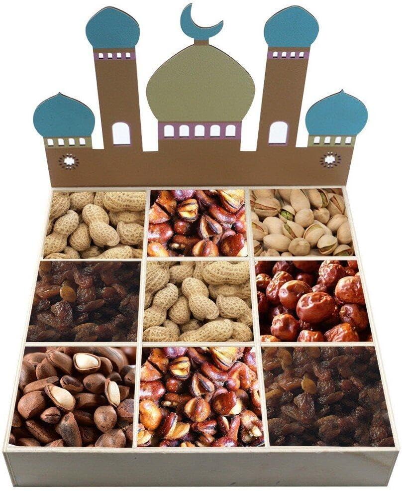 Natural Wood & Blue Mosque Eid Treat Box