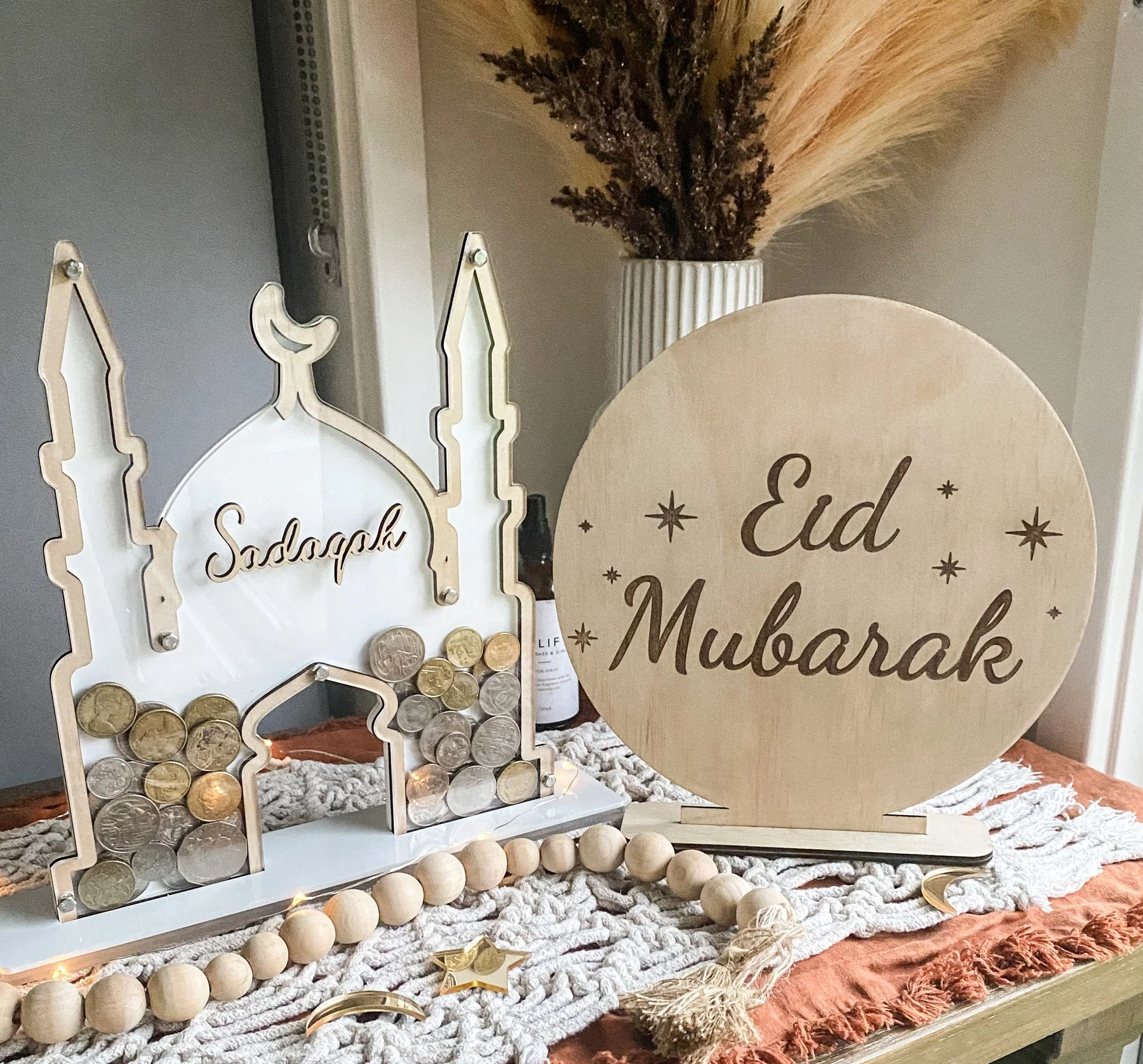 Natural Wood & White Acrylic Sadaqah Charity Donation Box - Image 2