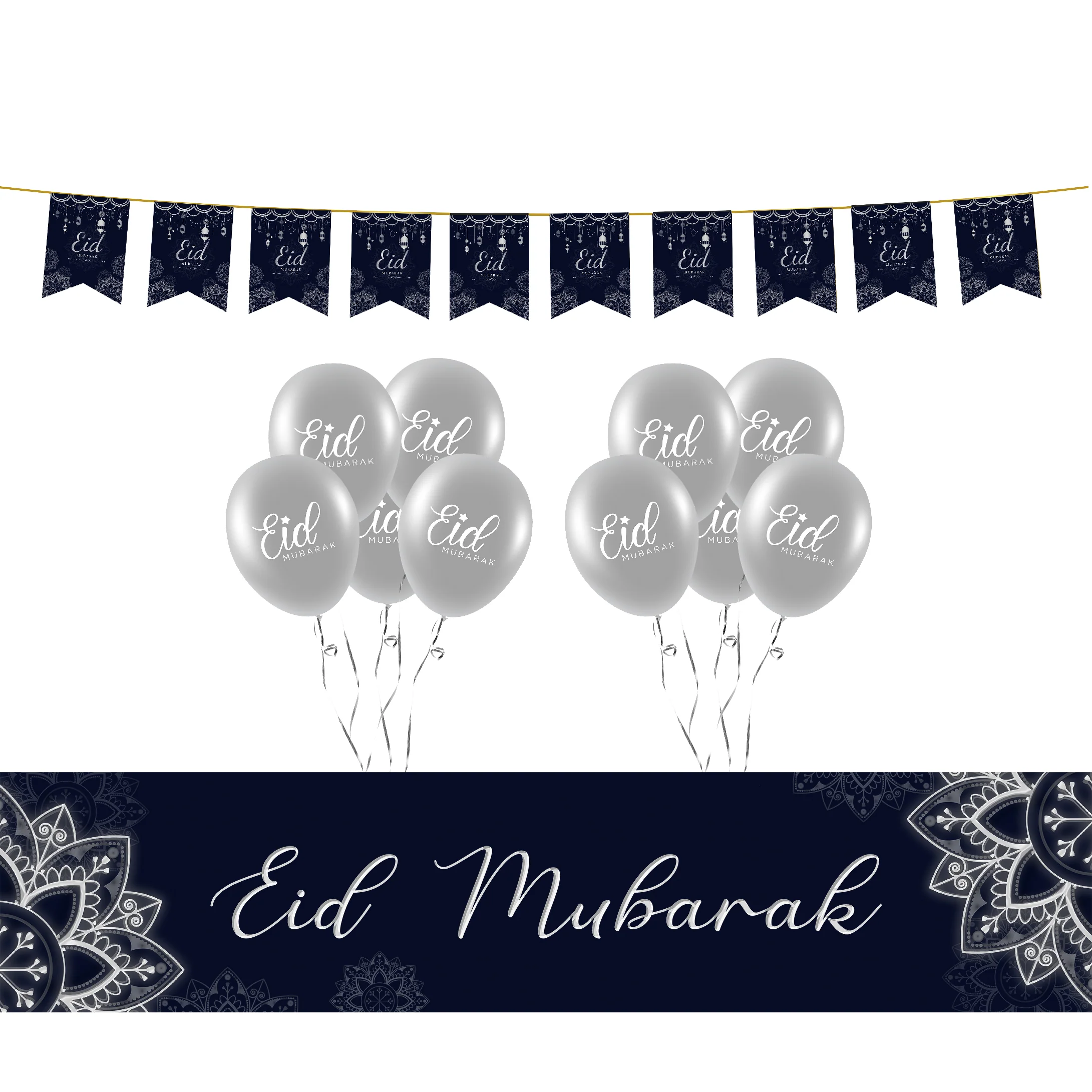 EID Mubarak Decoration Set - Navy & Silver Geometric