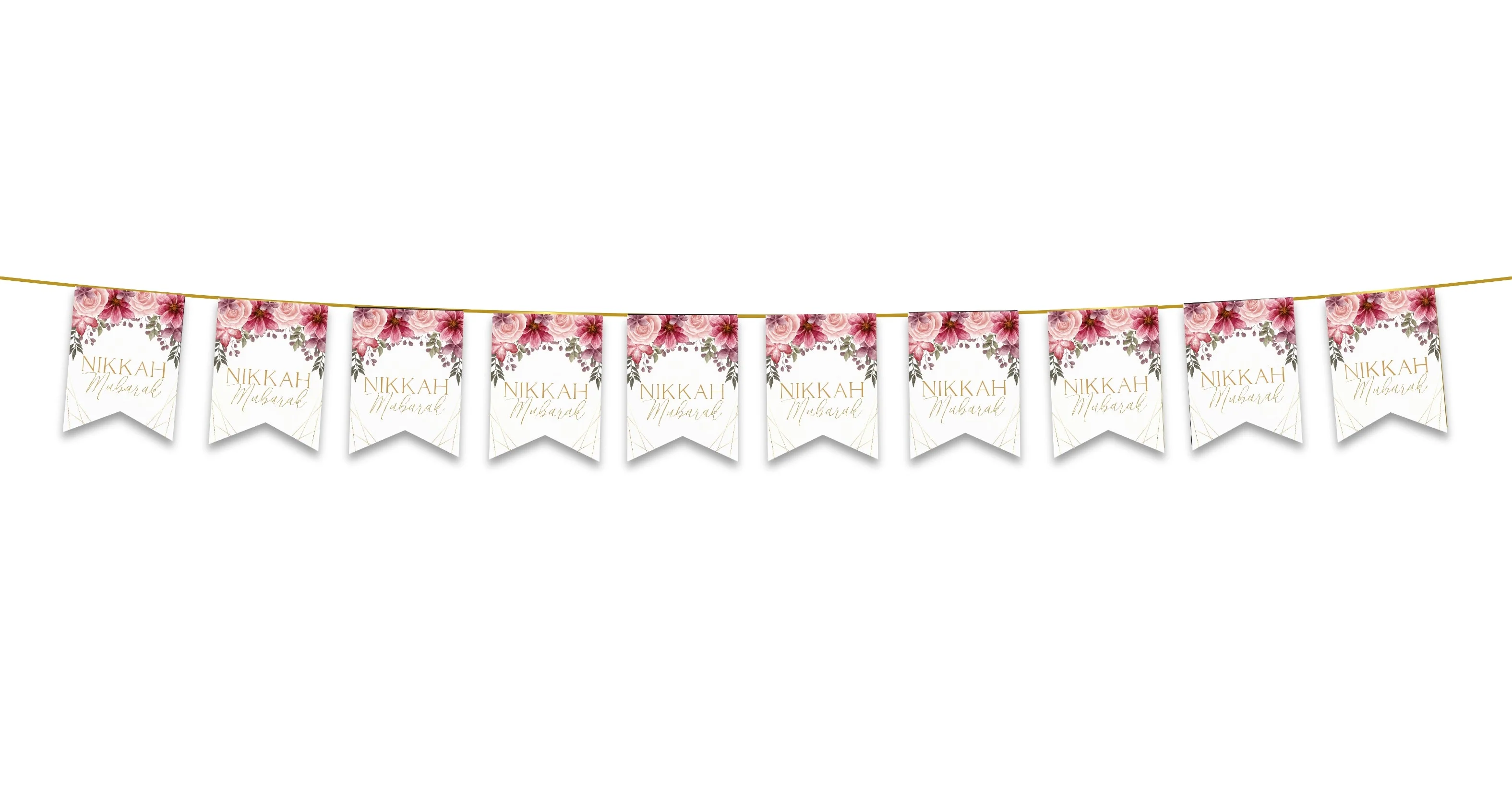 Nikkah Mubarak Bunting - White & Pink Floral Islamic Wedding Decoration - Image 2