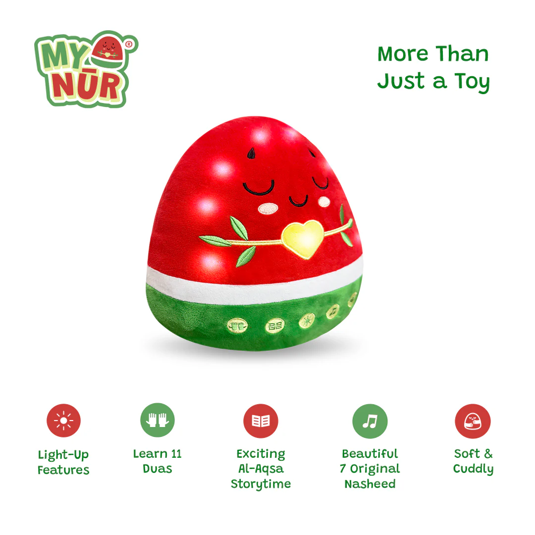 Nūr the Watermelon - Light-Up Islamic Interactive Islamic Plushie Toy with Surahs, Duas & Nasheeds - Image 4