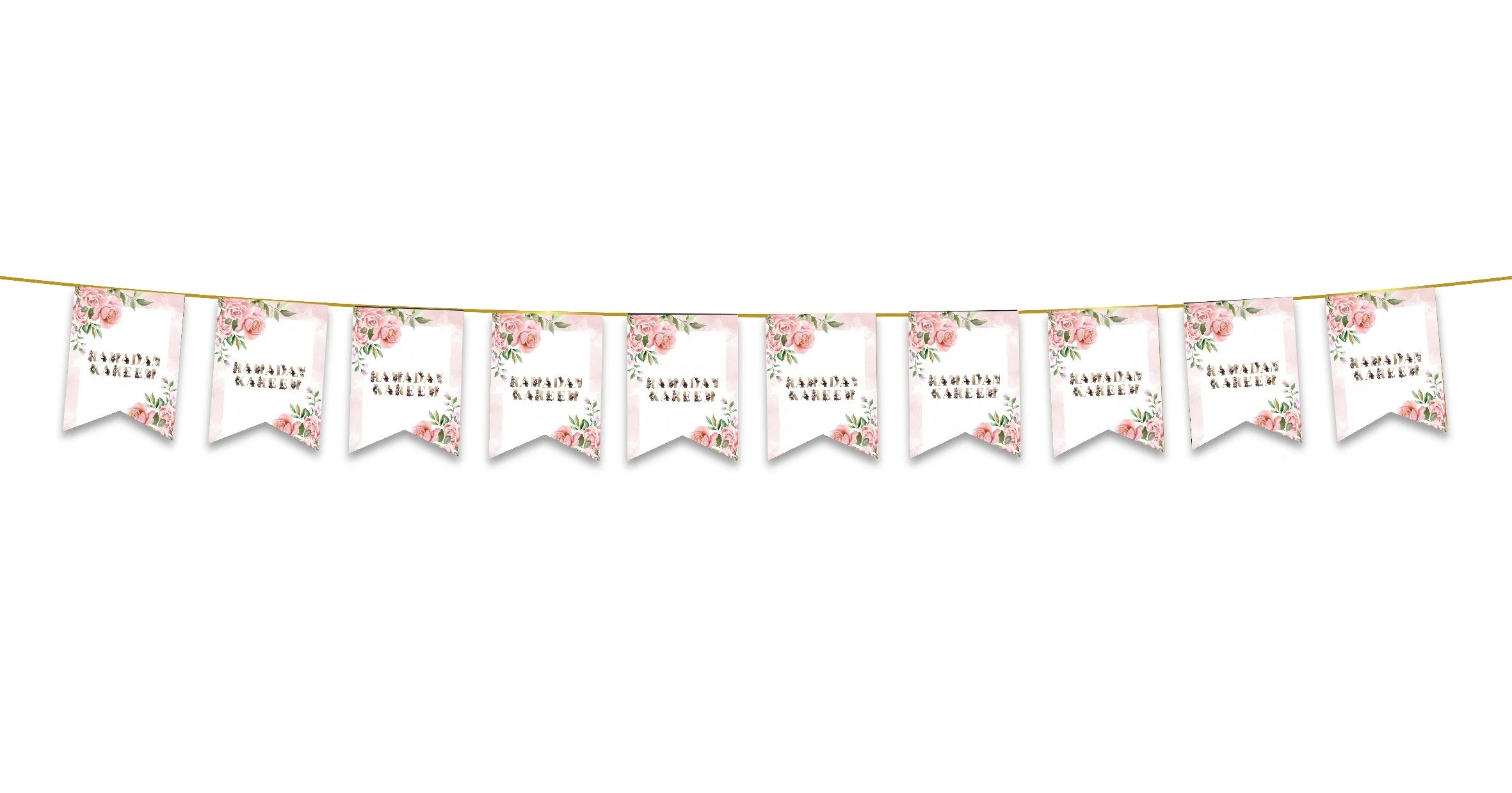 Ramadan Kareem Bunting - Pink Watercolour Floral Flags Decoration - Image 2