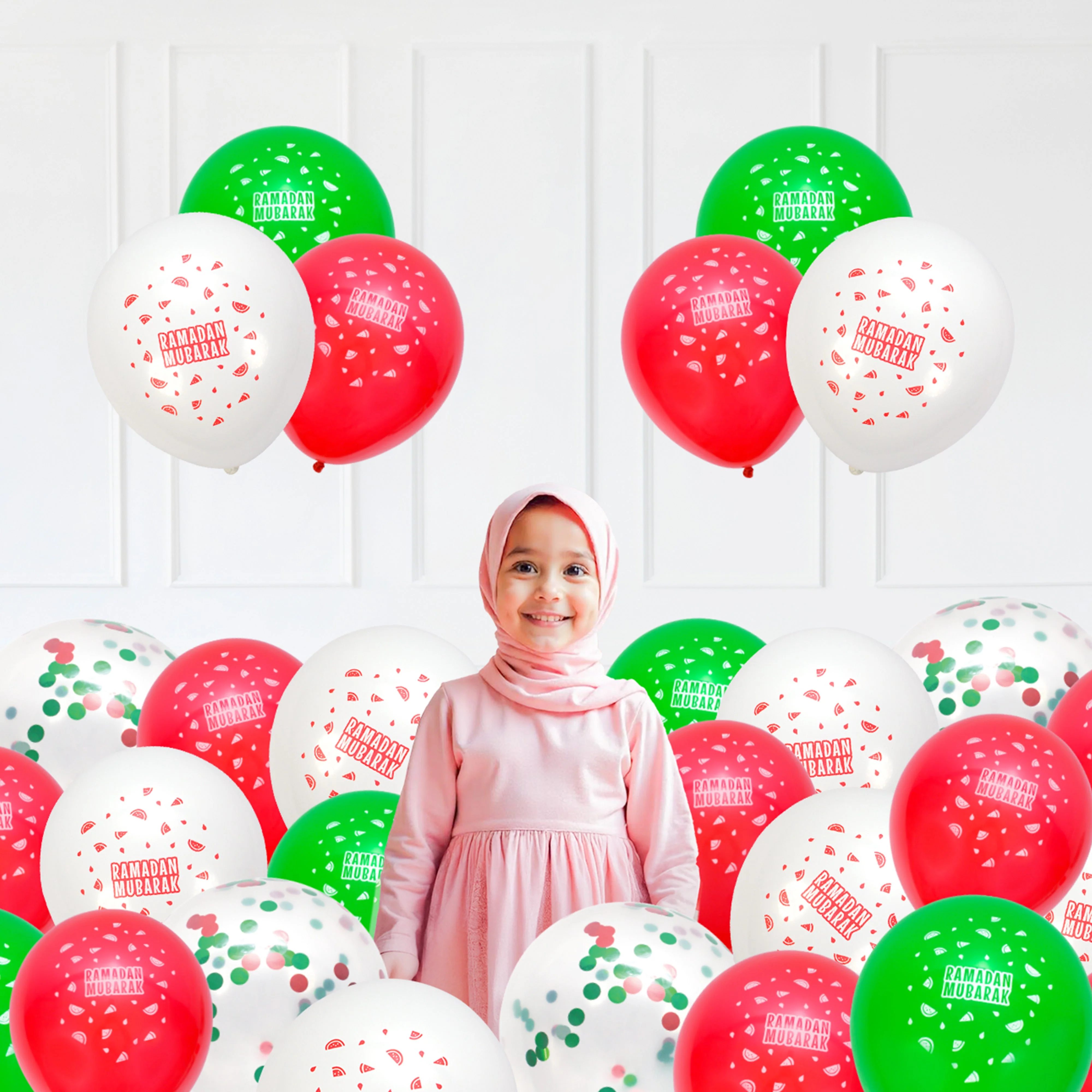 Ramadan Mubarak Latex Balloons (12 pack) - Red, White & Green Watermelon Palestine Theme - Image 5