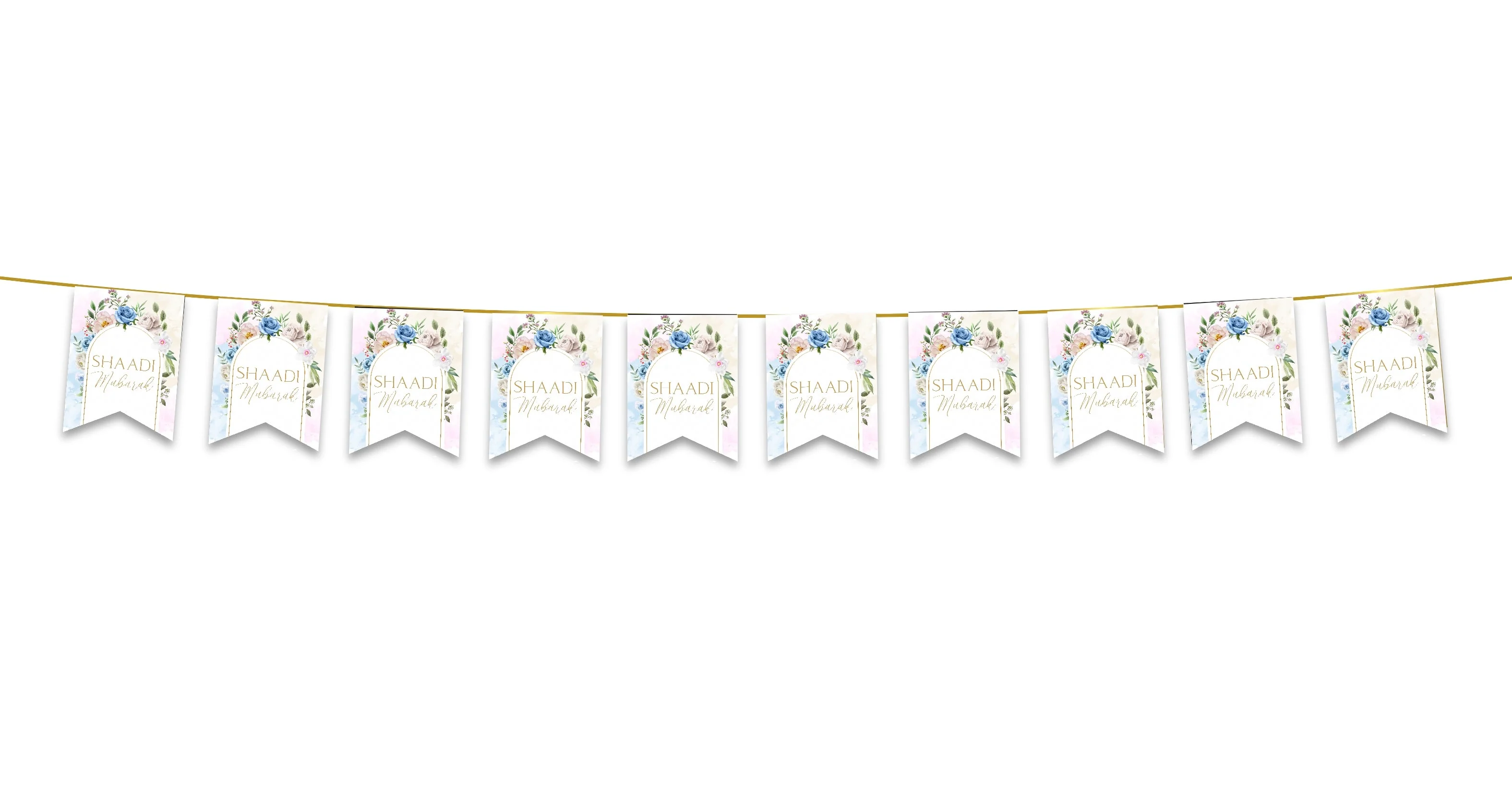 Shaadi Mubarak Bunting - Pink Floral Watercolour Wedding Decoration - Image 2