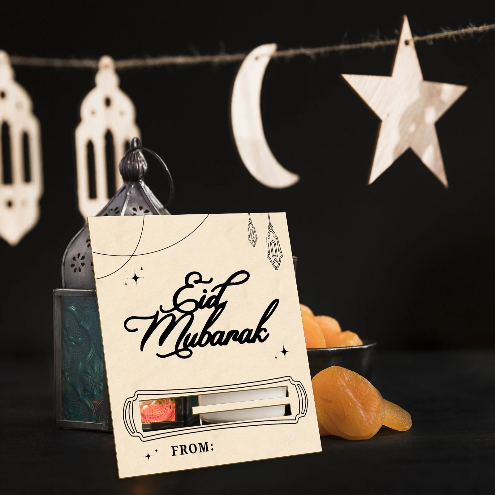 White & Black Eid Mubarak Gift Card with Attached Gift - Image 4