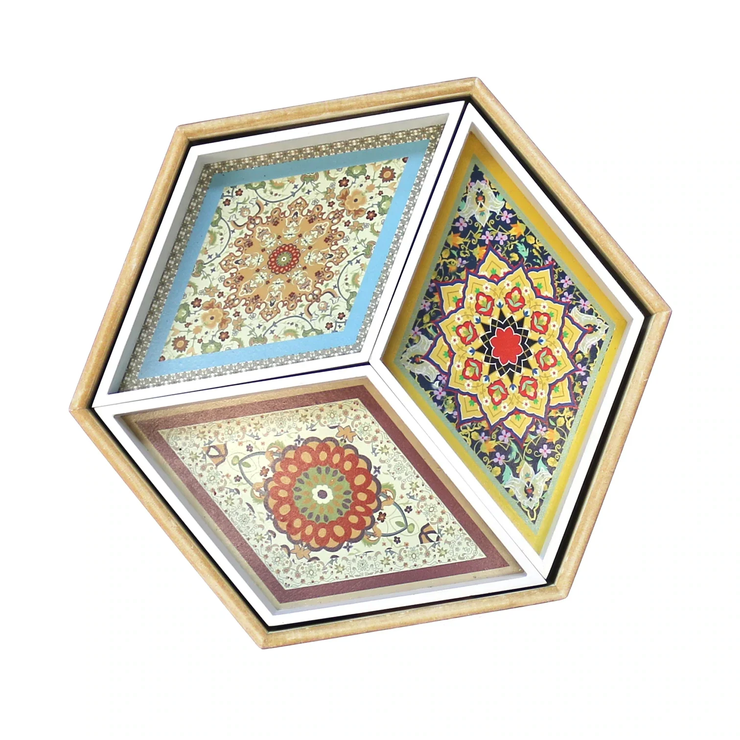 Wooden Hexagonal Floral Pattern 4-Piece Eid & Ramadan Food Serving Tray - Image 2