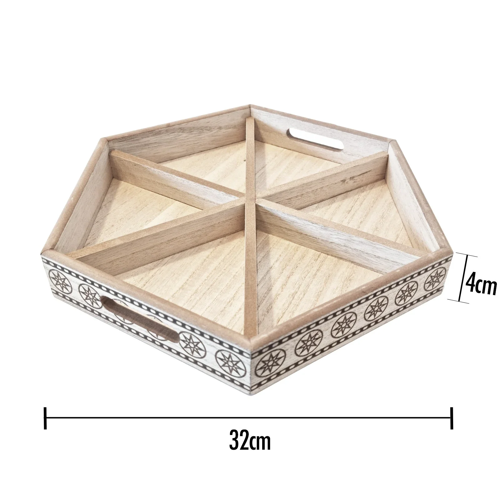 Wooden Hexagonal Star Pattern Food Serving Tray w/ 6 Sections - Image 2