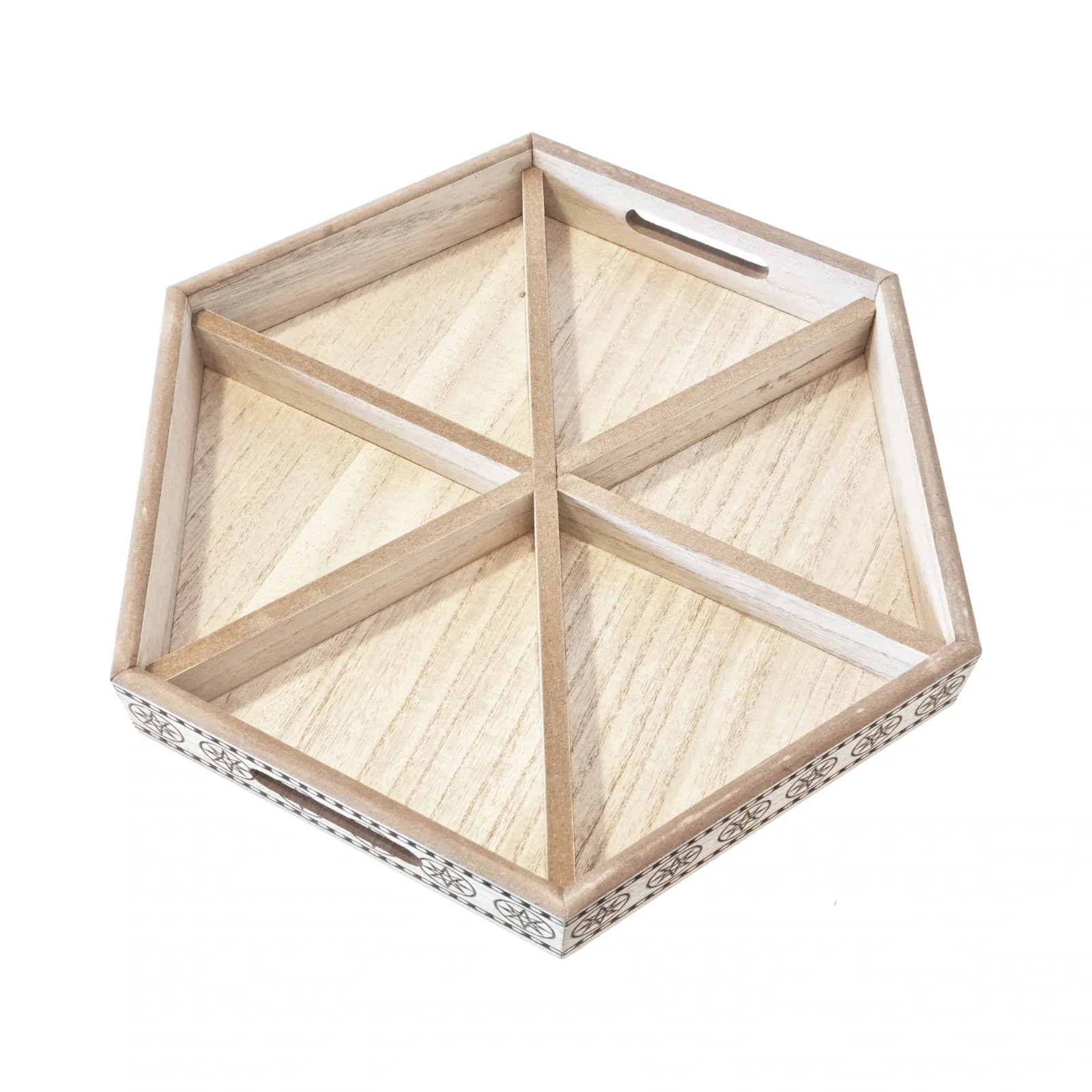 Wooden Hexagonal Star Pattern Food Serving Tray w/ 6 Sections - Image 3