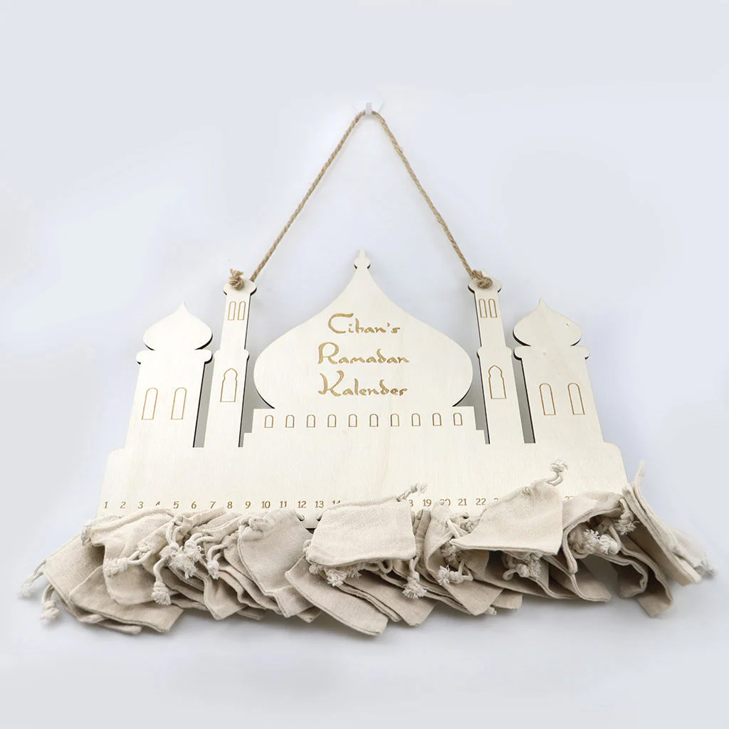 Wooden Ramadan Countdown Mosque & Gunny Bag - Image 4